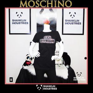 🤍🐼LOVE MOSCHINO🐼🤍NWT Women's Blk Crystal Heart Shirt SZ IT 44 US 8